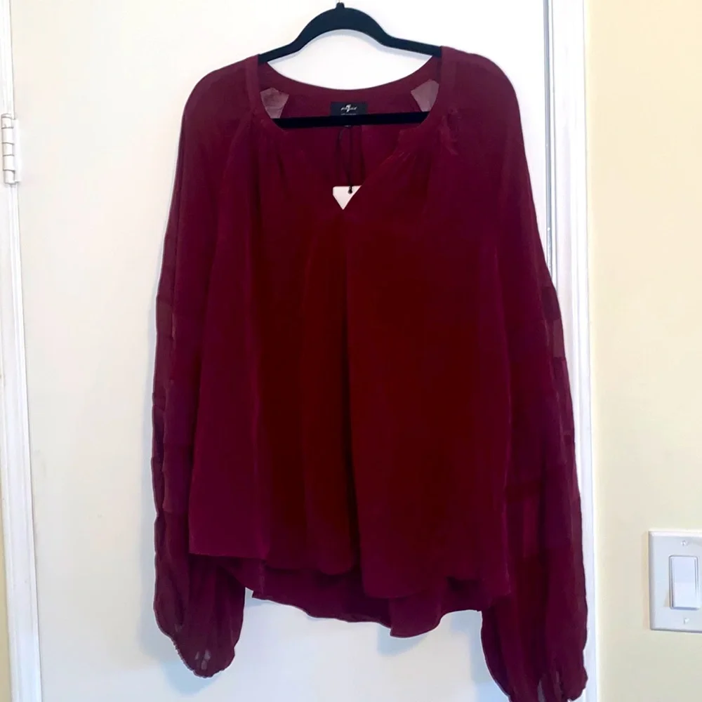 7 For All Mankind Balloon-Sleeve Silk Top - Picture 7 of 10